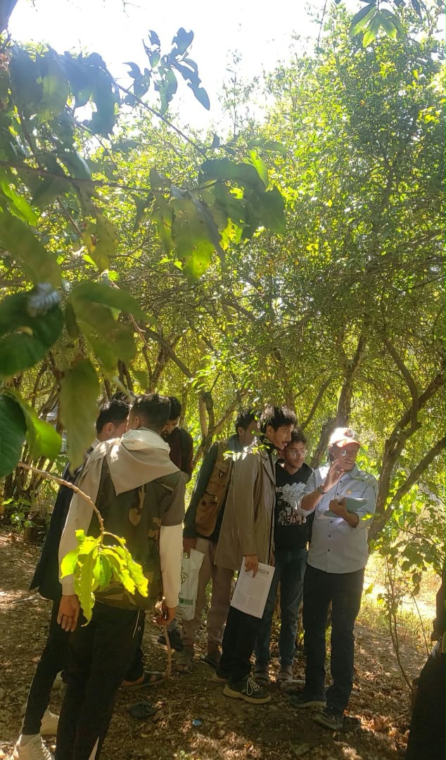 طلاب البستنة وتقاناتها بجامعة صنعاء ينفذون تطبيقًا حقليًا في مزرعة الفواكه